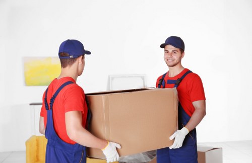 Removal worker safely handling boxes during a van move