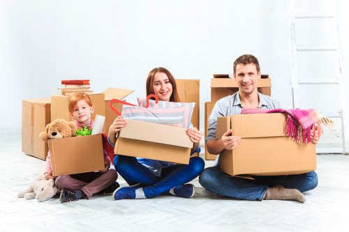 Office relocation planning in Bromley with moving boxes and office equipment